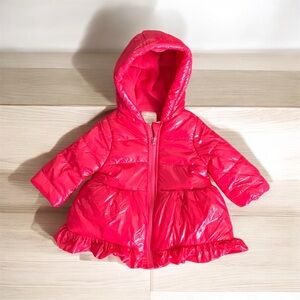 NEW First Impressions Hot Pink Glossy Girl's Puffer Jacket Size 0-3 M Ruffles
